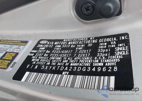 2013 Kia Sorento Lx V6 z USA, uszkodzony, nr VIN 5XYKTDA23DG349628